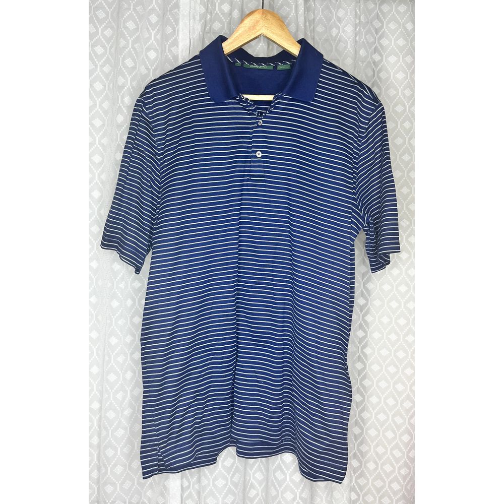 Bobby‎ Jones Classic Navy Blue Striped Polo Shirt Casual Golf Tennis Size M